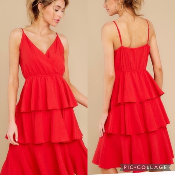 Entro red ruffle spaghetti strap midi dress - Picture 9 of 9